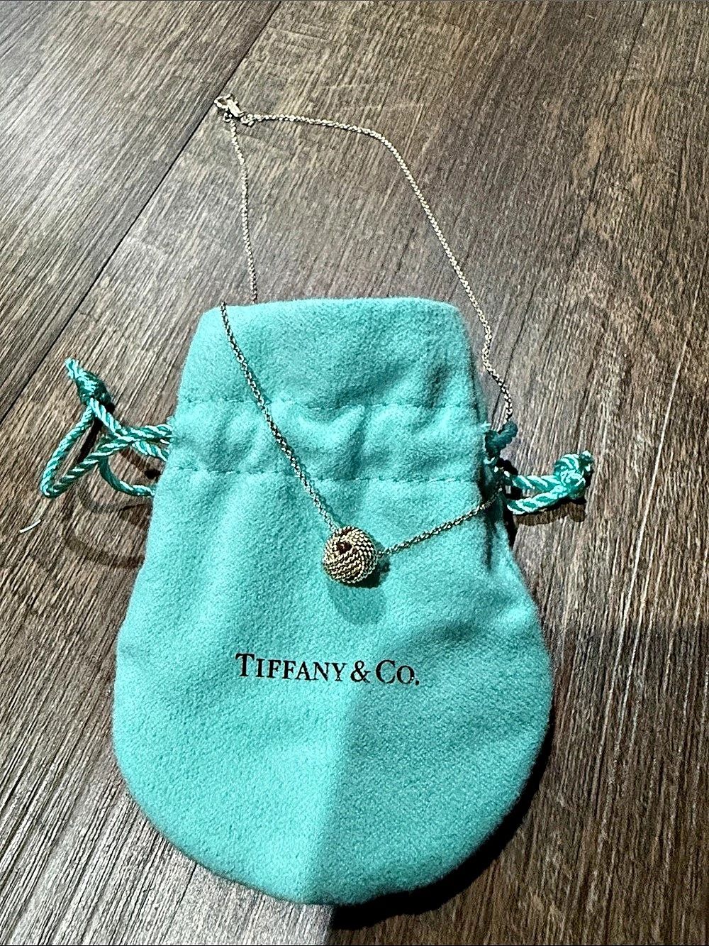 Tiffany & Co. Somerset Mesh Knot Necklace Silver & Blue